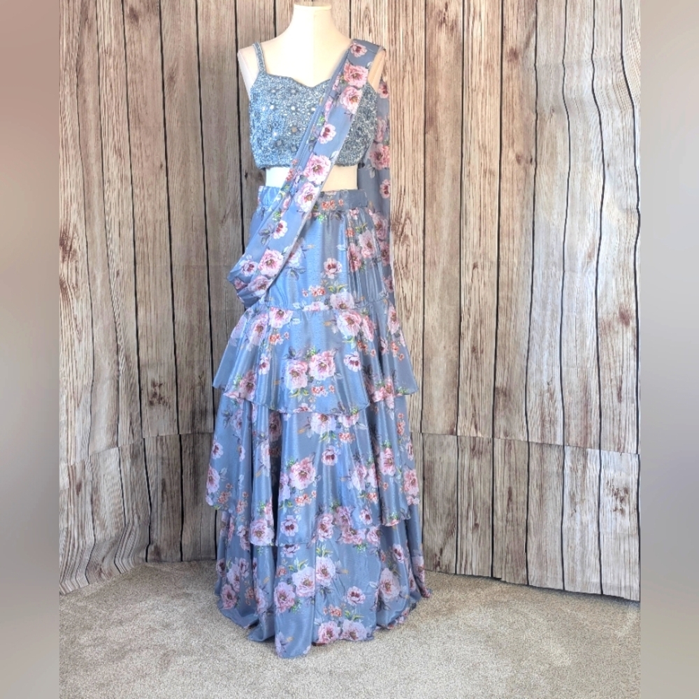 Floral Blue Lehenga